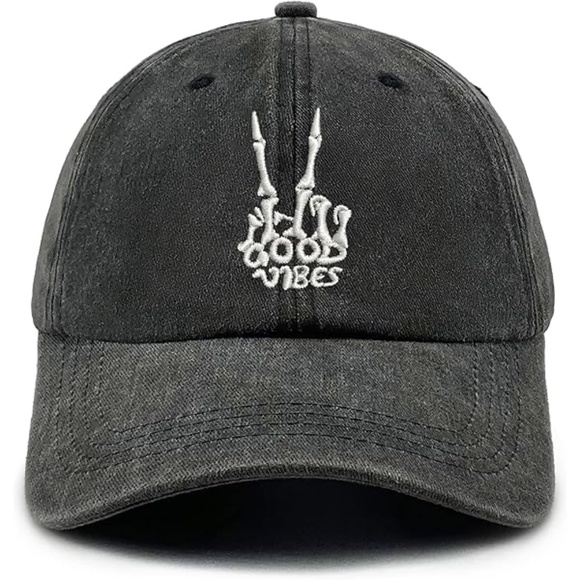 Good vibes Skeleton Hand trucker Hat Men Women Funny Adjustable Baseball Cap - Picture 1 of 8